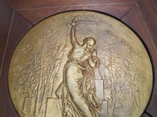 Load image into Gallery viewer, COURAGE PATRIE MORALITE F BARBEDIENNE Antique French Gymnastics Bronze Plaque A PHEE DUBOIS D'ARRES H CHAPU L'UNION DES SOCIETES DE GYMNASTIQUE DE FRANCE a son Membre d'honneur M. LE SENATEUR RENE BESNARD