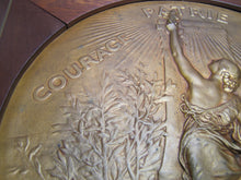 Load image into Gallery viewer, COURAGE PATRIE MORALITE F BARBEDIENNE Antique French Gymnastics Bronze Plaque A PHEE DUBOIS D'ARRES H CHAPU L'UNION DES SOCIETES DE GYMNASTIQUE DE FRANCE a son Membre d'honneur M. LE SENATEUR RENE BESNARD