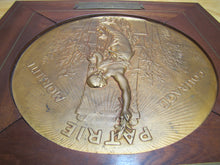 Load image into Gallery viewer, COURAGE PATRIE MORALITE F BARBEDIENNE Antique French Gymnastics Bronze Plaque A PHEE DUBOIS D'ARRES H CHAPU L'UNION DES SOCIETES DE GYMNASTIQUE DE FRANCE a son Membre d'honneur M. LE SENATEUR RENE BESNARD