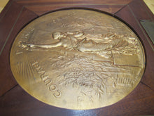 Load image into Gallery viewer, COURAGE PATRIE MORALITE F BARBEDIENNE Antique French Gymnastics Bronze Plaque A PHEE DUBOIS D'ARRES H CHAPU L'UNION DES SOCIETES DE GYMNASTIQUE DE FRANCE a son Membre d'honneur M. LE SENATEUR RENE BESNARD