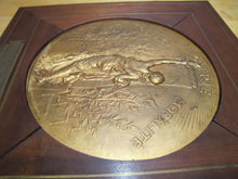 Load image into Gallery viewer, COURAGE PATRIE MORALITE F BARBEDIENNE Antique French Gymnastics Bronze Plaque A PHEE DUBOIS D'ARRES H CHAPU L'UNION DES SOCIETES DE GYMNASTIQUE DE FRANCE a son Membre d'honneur M. LE SENATEUR RENE BESNARD