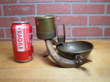 Load image into Gallery viewer, Antique Antlers Horns Folk Art Smoking Set Ashtray Matchbox Holder Cigar Cigarette Cup Holder