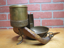 Load image into Gallery viewer, Antique Antlers Horns Folk Art Smoking Set Ashtray Matchbox Holder Cigar Cigarette Cup Holder