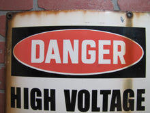 Load image into Gallery viewer, DANGER HIGH VOLTAGE KEEP OUT Old Porcelain Sign ELECTROCUTION DEATH INJURY 14x24