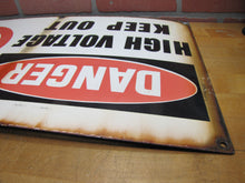 Load image into Gallery viewer, DANGER HIGH VOLTAGE KEEP OUT Old Porcelain Sign ELECTROCUTION DEATH INJURY 14x24