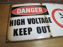 Load image into Gallery viewer, DANGER HIGH VOLTAGE KEEP OUT Old Porcelain Sign ELECTROCUTION DEATH INJURY 14x24