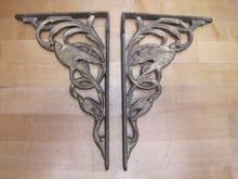 Load image into Gallery viewer, 19c Antique Decorative Arts Cast Iron Birds Hardware Brackets Gold Paint