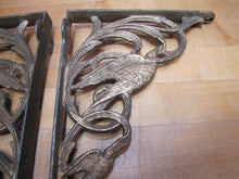 Load image into Gallery viewer, 19c Antique Decorative Arts Cast Iron Birds Hardware Brackets Gold Paint