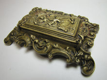 Load image into Gallery viewer, Antique 19c Bronze Hippocampus Mystical Beast Winged Cherub Tophat Ornate Decorative Arts Trinket Box
