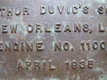 Load image into Gallery viewer, TUG HENRY GRAY ATLAS IMPERIAL DIESEL ENGINES SOLD BY ARTHUR DUVIC'S SONS NEW ORLEANS LA ENGINE NO 11005 1935 Old Bronze Builders Dealers Boat Plaque Sign Plate