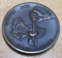 Load image into Gallery viewer, WINE RY APPLIANCE CO TOLEDO OHIO HOPPER GONDOLA DOOR LOCKS BRGS Old Bronze Ad Paperweight Medallion