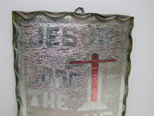 Load image into Gallery viewer, JESUS BORE THE CROSS FOR ME Old Folk Art Chip Glass Tin Back Religious Crucifix Sign Plaque Artwork