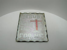 Load image into Gallery viewer, JESUS BORE THE CROSS FOR ME Old Folk Art Chip Glass Tin Back Religious Crucifix Sign Plaque Artwork