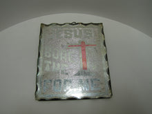 Load image into Gallery viewer, JESUS BORE THE CROSS FOR ME Old Folk Art Chip Glass Tin Back Religious Crucifix Sign Plaque Artwork