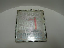 Load image into Gallery viewer, JESUS BORE THE CROSS FOR ME Old Folk Art Chip Glass Tin Back Religious Crucifix Sign Plaque Artwork