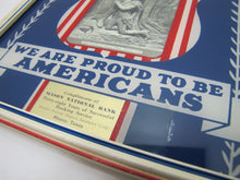 Load image into Gallery viewer, GOD BLESS AMERICA WE ARE PROUD TO BE AMERICANS MASON TEXAS NATIONAL BANK 1942 Sign Calendar