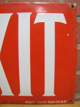 Load image into Gallery viewer, EXIT Old Porcelain Sign READY MADE CO NY Gas Station Repair Shop Industrial Subway RR Ad