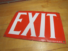 Load image into Gallery viewer, EXIT Old Porcelain Sign READY MADE CO NY Gas Station Repair Shop Industrial Subway RR Ad