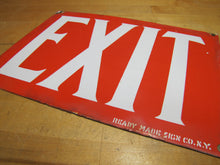 Load image into Gallery viewer, EXIT Old Porcelain Sign READY MADE CO NY Gas Station Repair Shop Industrial Subway RR Ad