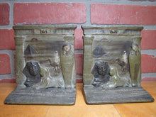 Load image into Gallery viewer, EGYPTIAN REVIVAL MUMMY TOMB SPHYNX MAN CAMELBACK PYRAMID Antique JUDD Bookends