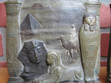 Load image into Gallery viewer, EGYPTIAN REVIVAL MUMMY TOMB SPHYNX MAN CAMELBACK PYRAMID Antique JUDD Bookends