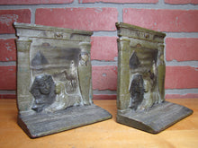 Load image into Gallery viewer, EGYPTIAN REVIVAL MUMMY TOMB SPHYNX MAN CAMELBACK PYRAMID Antique JUDD Bookends