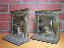 Load image into Gallery viewer, EGYPTIAN REVIVAL MUMMY TOMB SPHYNX MAN CAMELBACK PYRAMID Antique JUDD Bookends