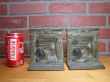 Load image into Gallery viewer, EGYPTIAN REVIVAL MUMMY TOMB SPHYNX MAN CAMELBACK PYRAMID Antique JUDD Bookends