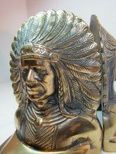 Load image into Gallery viewer, NATIVE AMERICAN INDIAN CHIEF WD ALLEN CHICAGO USA Ornate Brass Antique Bookends