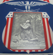 Load image into Gallery viewer, GOD BLESS AMERICA WE ARE PROUD TO BE AMERICANS MASON TEXAS NATIONAL BANK 1942 Sign Calendar