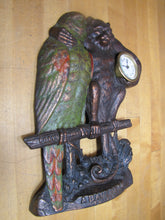 Load image into Gallery viewer, POLLY WANTS CHERRY DRIPS A BAUER & Co CHICAGO Antique Advertising Clock Sign Cast Iron Multi Color Paint Design Pat Apld For RHTF