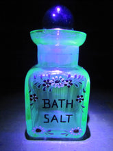 Load image into Gallery viewer, BATH SALT Manganese Blue Decorative Arts Bottle Jar Glows UV365 Uranium Glow
