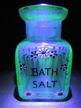Load image into Gallery viewer, BATH SALT Manganese Blue Decorative Arts Bottle Jar Glows UV365 Uranium Glow
