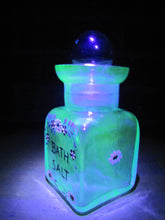 Load image into Gallery viewer, BATH SALT Manganese Blue Decorative Arts Bottle Jar Glows UV365 Uranium Glow
