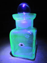 Load image into Gallery viewer, BATH SALT Manganese Blue Decorative Arts Bottle Jar Glows UV365 Uranium Glow
