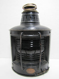 R W PROCTER 32 OLD SLIP NY Pat 1876 Ship Boat Lantern Lamp Blue Ribbed Glass