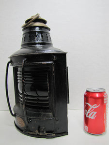 R W PROCTER 32 OLD SLIP NY Pat 1876 Ship Boat Lantern Lamp Blue Ribbed Glass