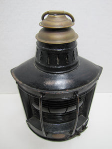 R W PROCTER 32 OLD SLIP NY Pat 1876 Ship Boat Lantern Lamp Blue Ribbed Glass