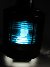 Load image into Gallery viewer, R W PROCTER 32 OLD SLIP NY Pat 1876 Ship Boat Lantern Lamp Blue Ribbed Glass
