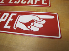 Load image into Gallery viewer, FIRE ESCAPE HAND POINTING FINGER 2 Old Embossed Steel Safety Advertising Signs Left &amp; Right
