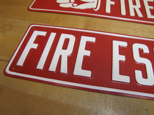Load image into Gallery viewer, FIRE ESCAPE HAND POINTING FINGER 2 Old Embossed Steel Safety Advertising Signs Left &amp; Right
