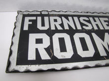 Load image into Gallery viewer, FURNISHED ROOMS Sign Antique Chip Glass Scalloped Mirrored Tin Metal Frame B&amp;B
