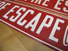 Load image into Gallery viewer, FIRE ESCAPE HAND POINTING FINGER 2 Old Embossed Steel Safety Advertising Signs Left &amp; Right
