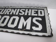 Load image into Gallery viewer, FURNISHED ROOMS Sign Antique Chip Glass Scalloped Mirrored Tin Metal Frame B&amp;B
