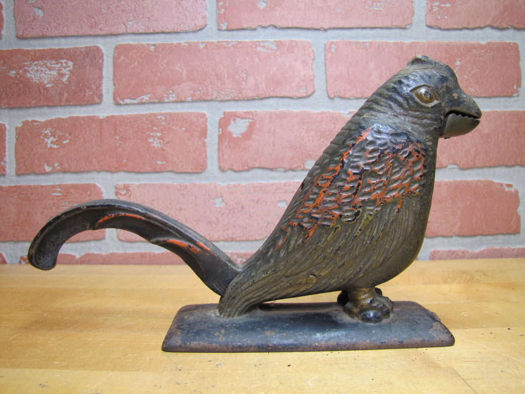 PARROT Antique Cast Iron Decorative Arts Figural Bird Nut Cracker Display Art