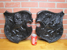 Load image into Gallery viewer, Griffin &amp; Lion Old Cast Iron Decorative Arts Plaques Signs Art High Relief
