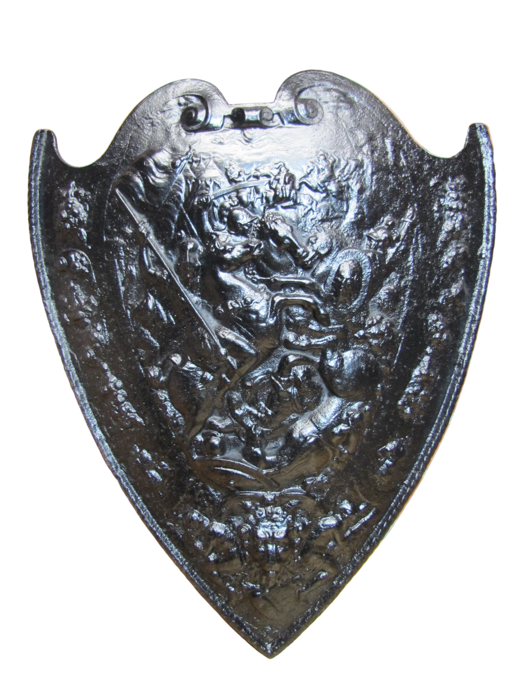 Warriors Fighting Shield Beast Old Cast Iron Decorative Arts Plaque High Relief