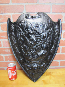 Warriors Fighting Shield Beast Old Cast Iron Decorative Arts Plaque High Relief