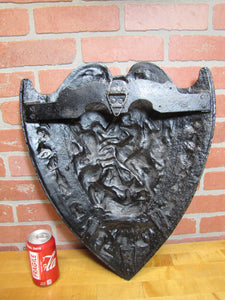 Warriors Fighting Shield Beast Old Cast Iron Decorative Arts Plaque High Relief