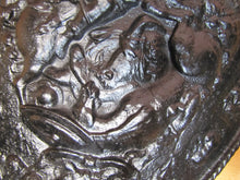 Load image into Gallery viewer, Warriors Fighting Shield Beast Old Cast Iron Decorative Arts Plaque High Relief

